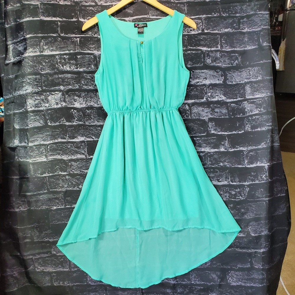 Delirious High Low Dress Womens Large Teal Chiffon Keyhole Sleeveless Party